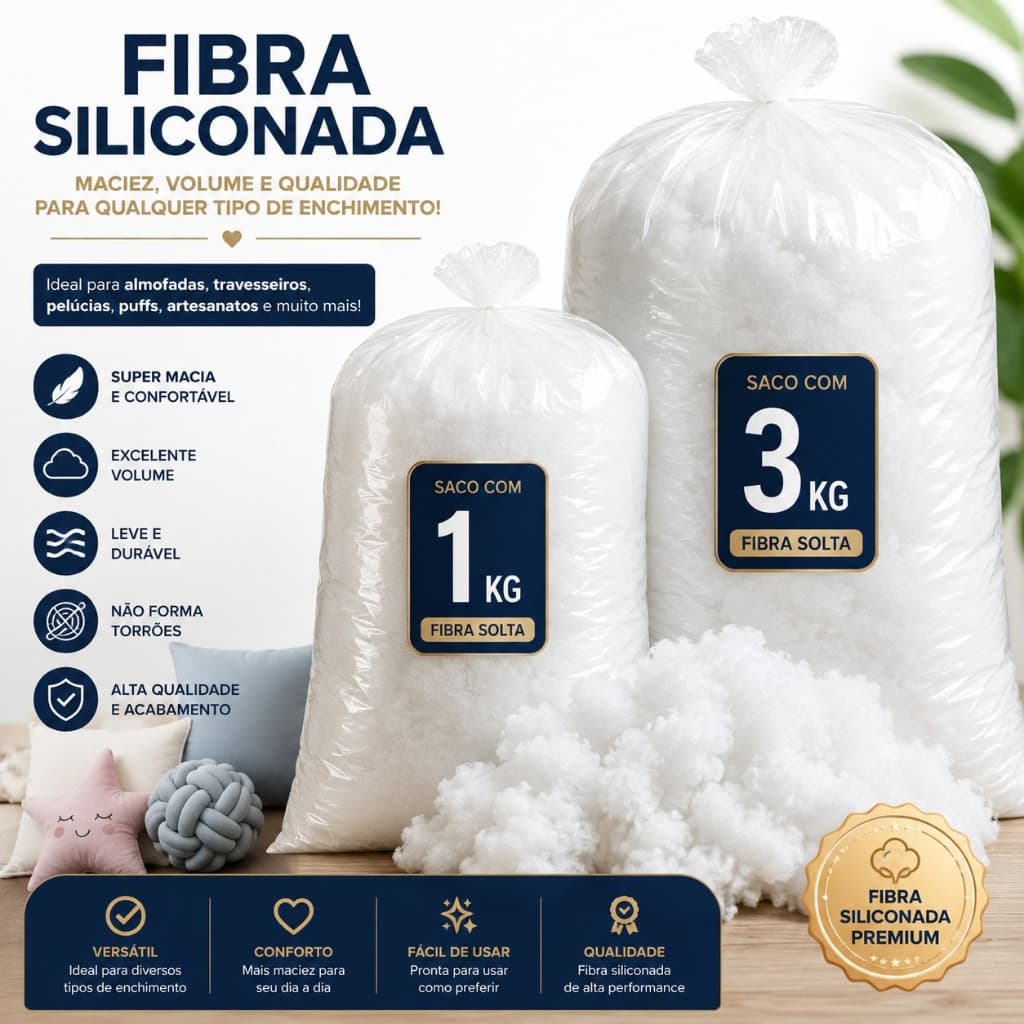 Fibra Siliconada para Enchimento 1kg ou 3kg | Fibra Solta para Almofadas, Travesseiros, Pelúcias e Artesanato