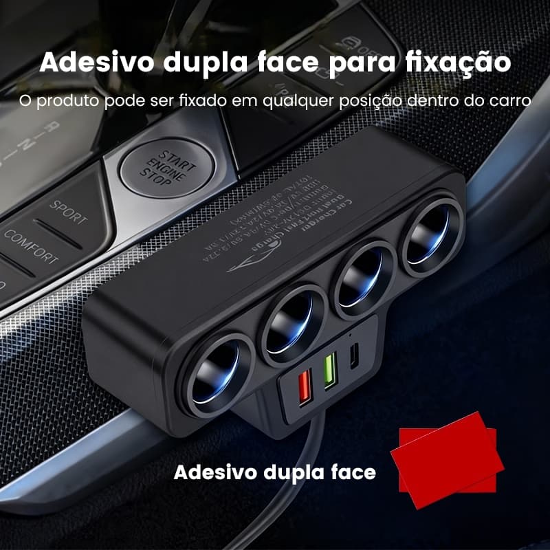 Adaptador para isqueiro de carro 4 em 1 de 120 W, com tomada USB de 12 V/24 V.