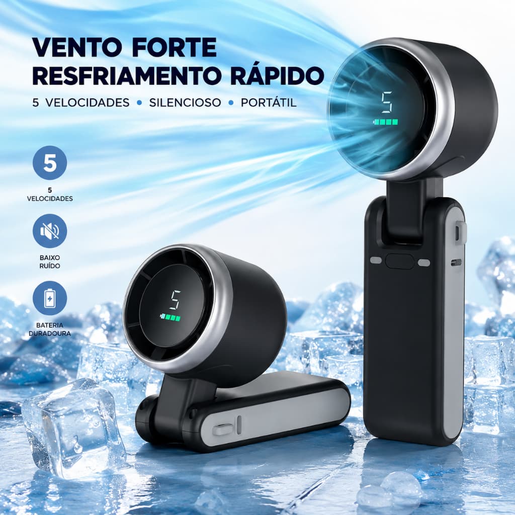 Ventilador Portátil Turbo Alta Velocidade 13550 RPM Recarregável 5 Velocidades