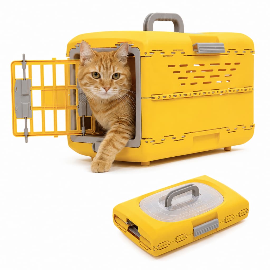 Caixa De Transporte Dobrável Para Pet Amarela Grande 55x31x37 Gato Cachorro Viagem Pet For You