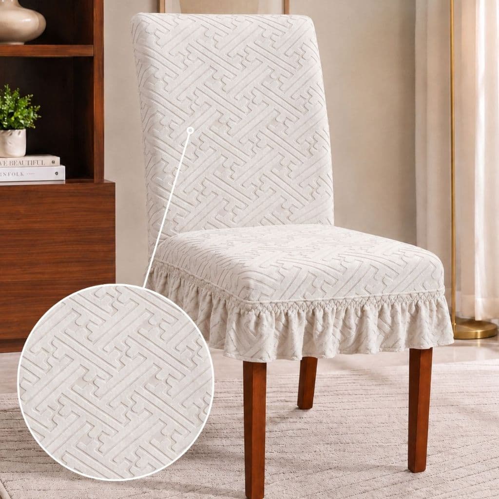 Capa de Cadeira Jacquard Babado Alto Relevo Kit 4 6 Malha Special Elástica Lavável Várias Cores