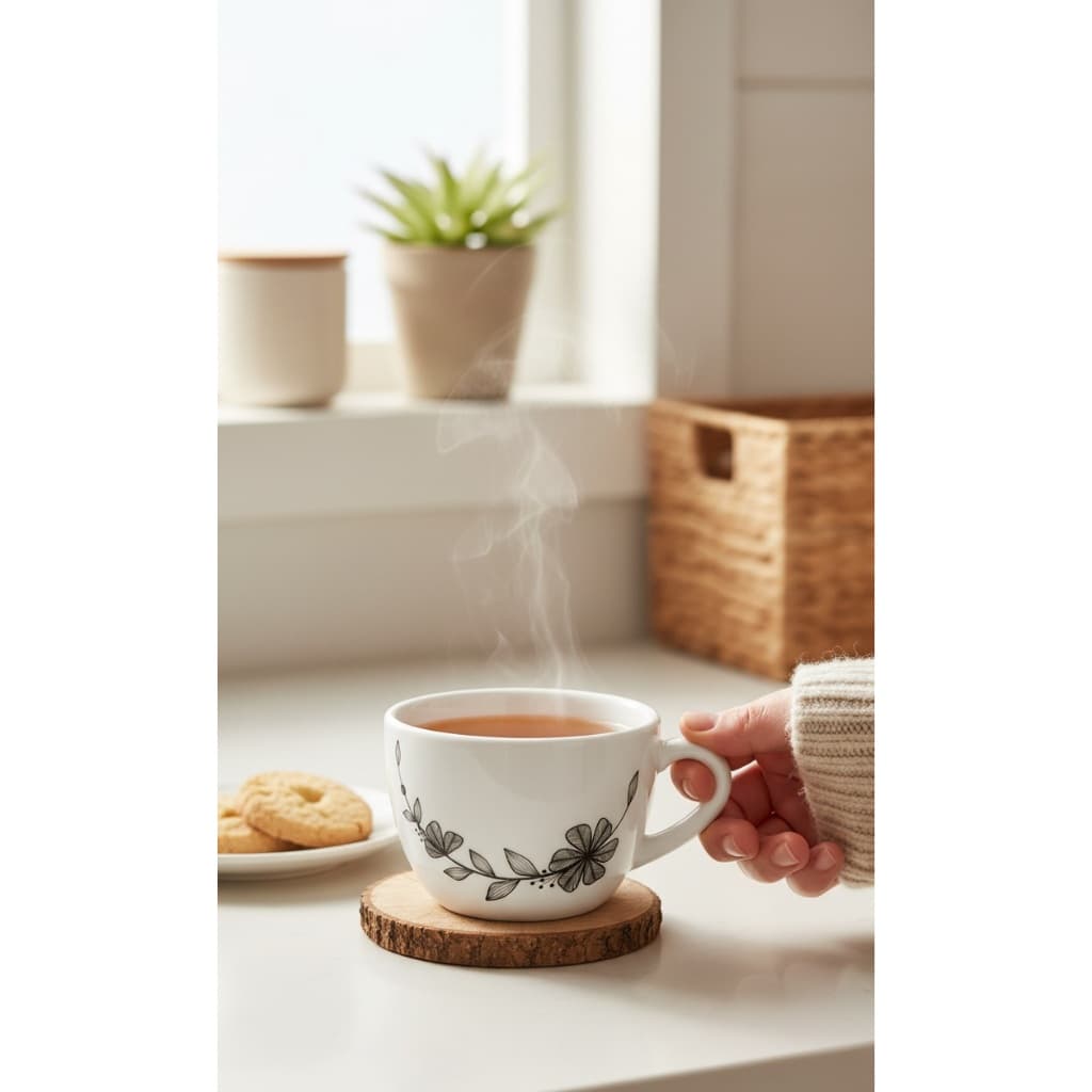 Conjunto 6 Xícaras Café Chá 130ml Vidro Branca Floral