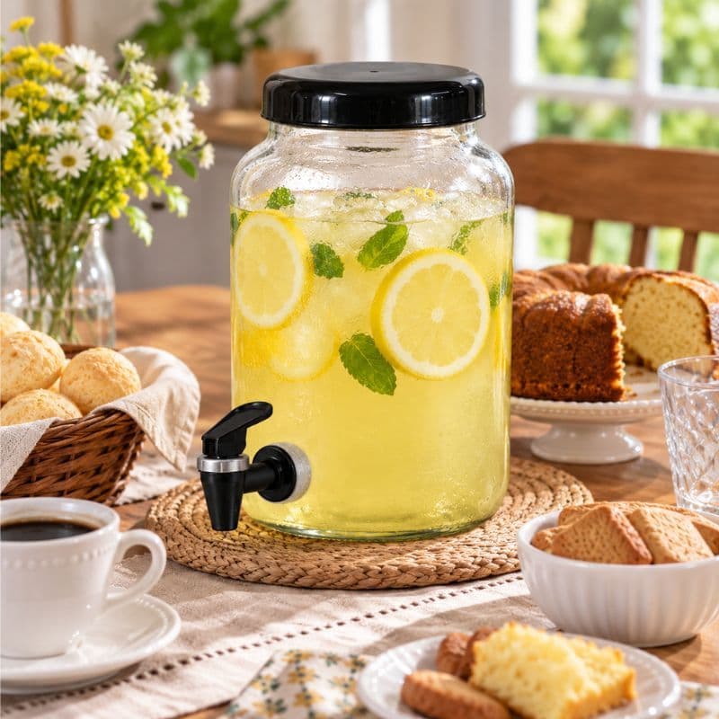 Suco Suqueira 3,2L Vidro Multiuso Torneira Cromo Tampa Preta