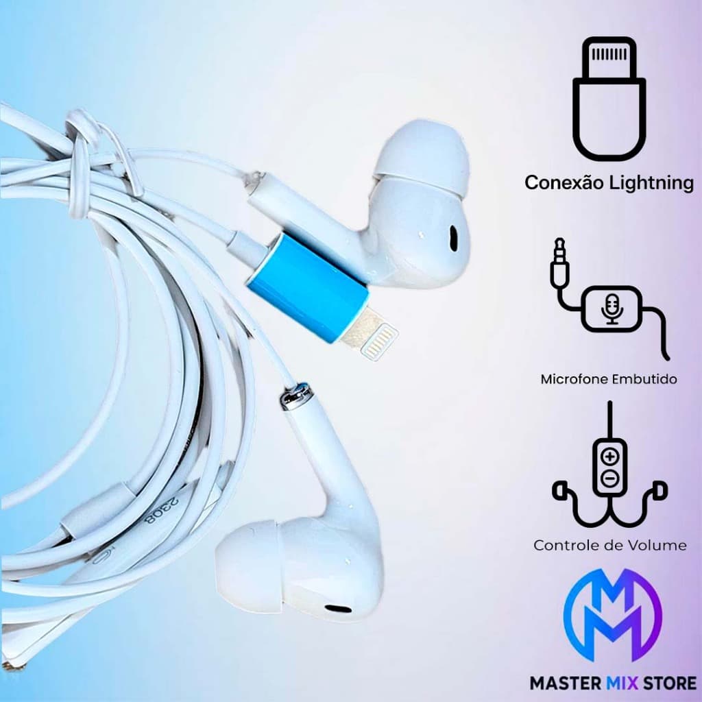 Fone de ouvido com Fio e Microfone para Iphone Lightning Hrebos HS-360 - Graves Explosivos e Isolamento Acústico