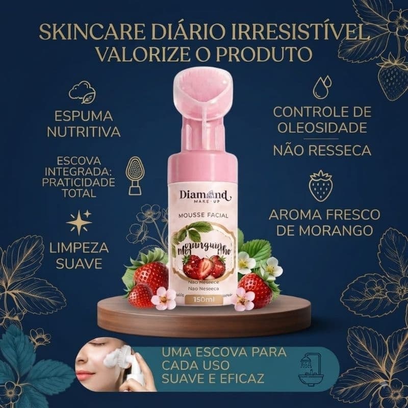 Sabonete Mousse Facial Moranguinho Com Escova Massageadora Não Resseca 150ml - Demaquilante