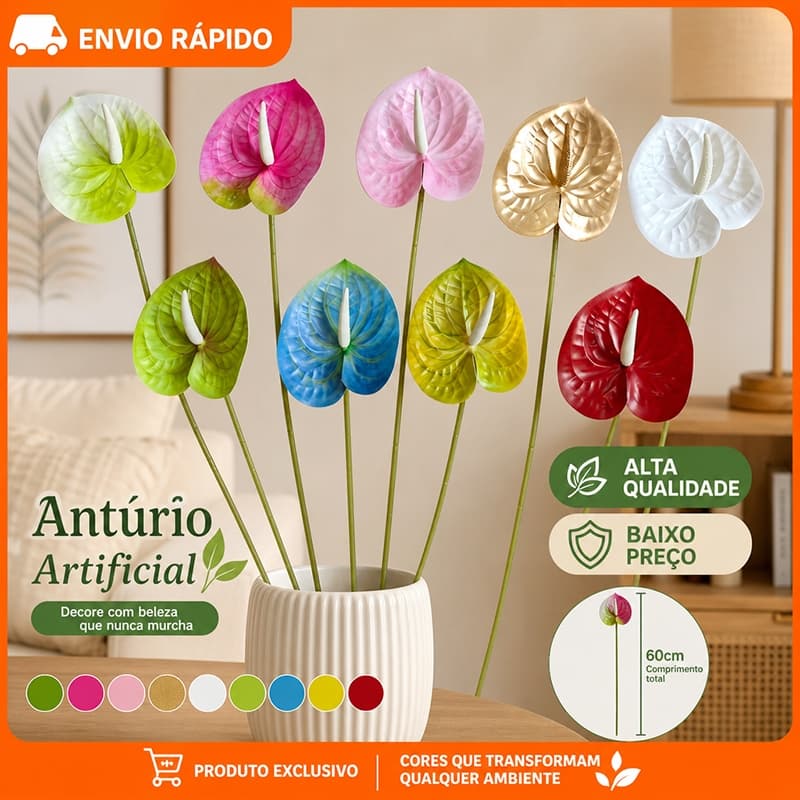 Flor de Antúrio Artificial Premium Arranjo Floral Elegante Decoração Interior Moderna