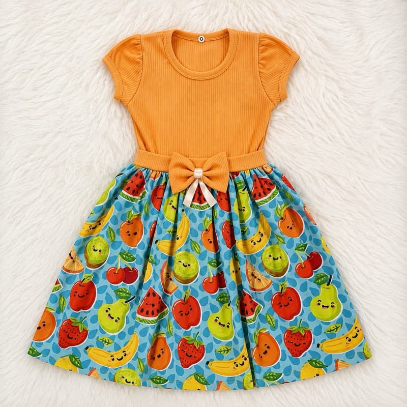Vestido Festa Infantil Menina Frutas Tropical