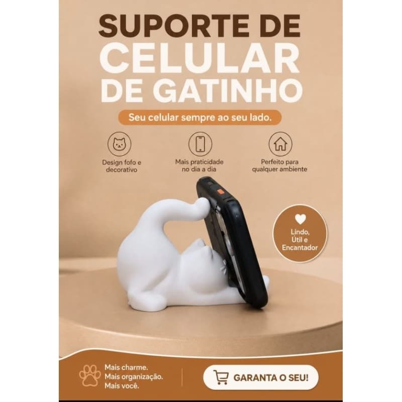 Suporte de Celular Gatinho Fofo | Porta Celular Decorativo | Apoio para Smartphone | Presente Criativo
