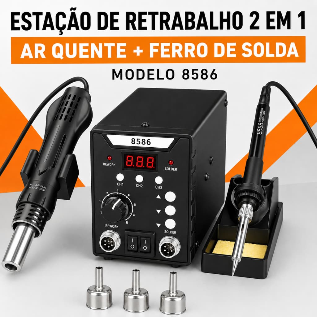 Estação de Solda 2 em 1 com Ar Quente e Ferro de Solda – Digital para Reparo de Celular e Placa
