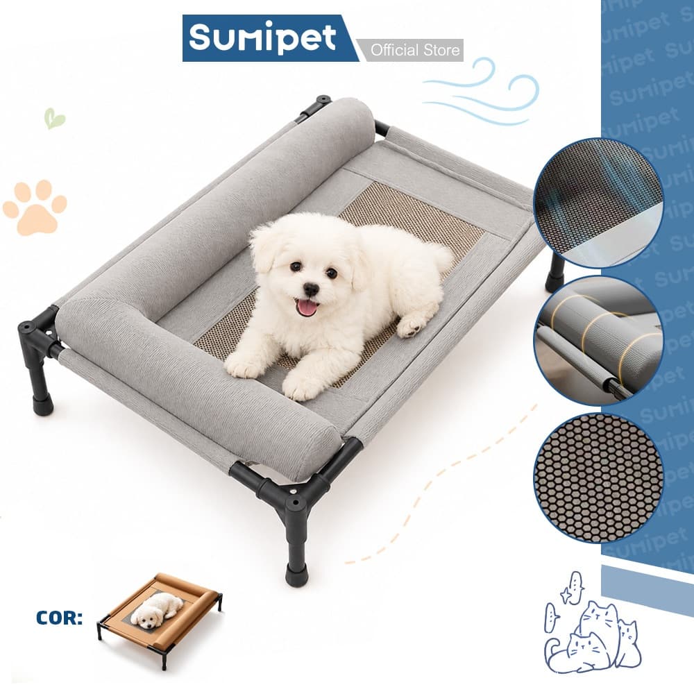 Cama Pet Elevada com Tela Respirável e Apoio Acolchoado para Cães e Gatos G e GG