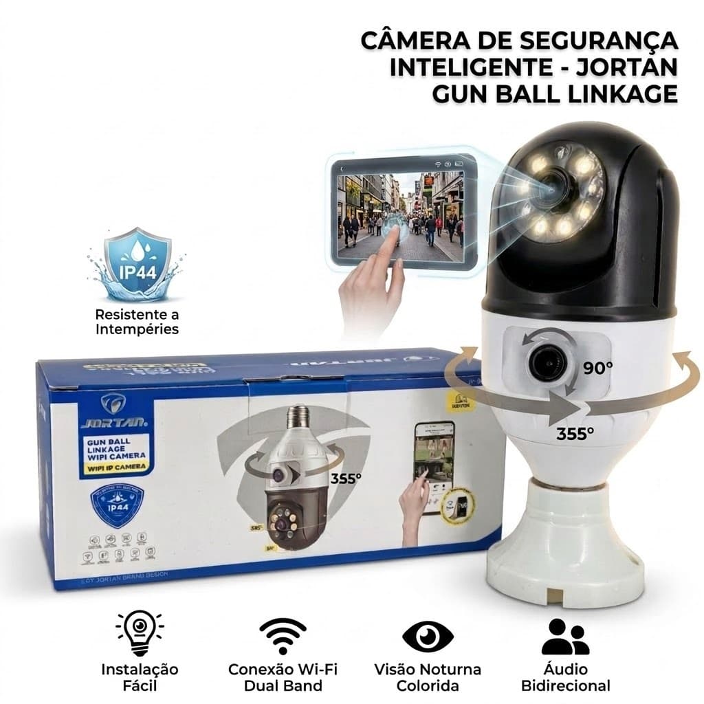 Câmera Lâmpada IP Wi-Fi Jortan JTZ-9696 com 2 camera 1 fixa outra movel  Full HD 360° aplicativo icsee