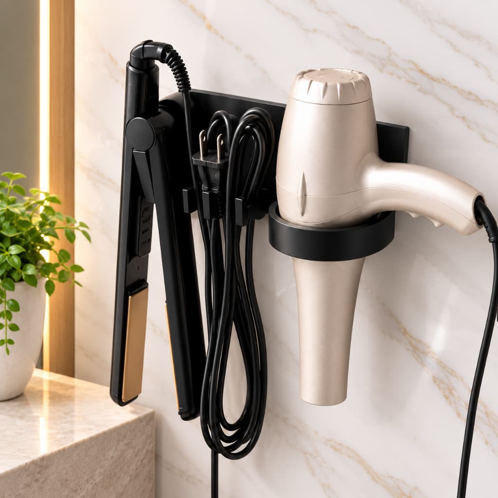 Suporte SECADOR e CHAPINHA De Parede Organizador Porta Secador Com Suporte Para Cabos sem precisar furar