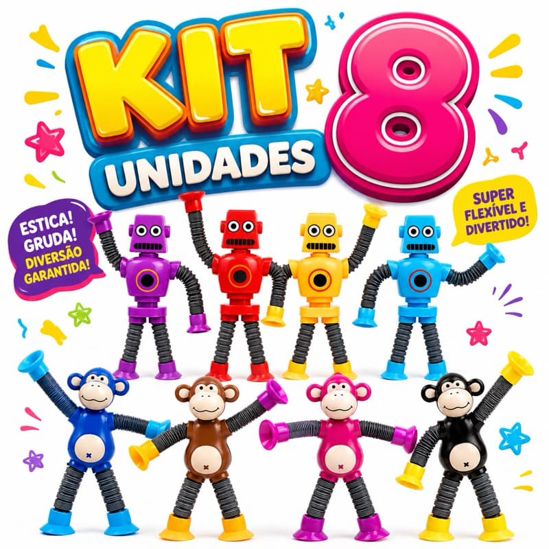 kit 8x pop it tube brinquedo infantil estica puxa robo macaco Flexíveis Brinquedo Gruda Divertido