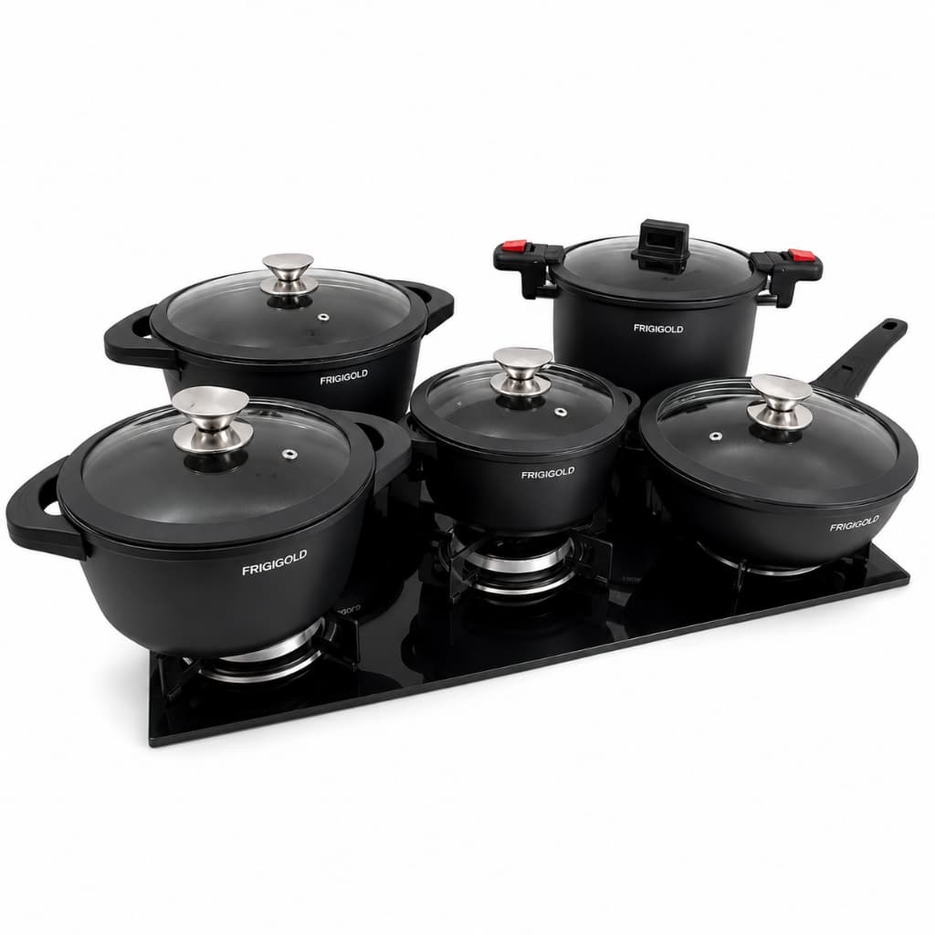 Frigigold - Conjunto 5 Peças Titanium Antiaderente Panela de Cozimento Rápido + Frigideira Assadeira