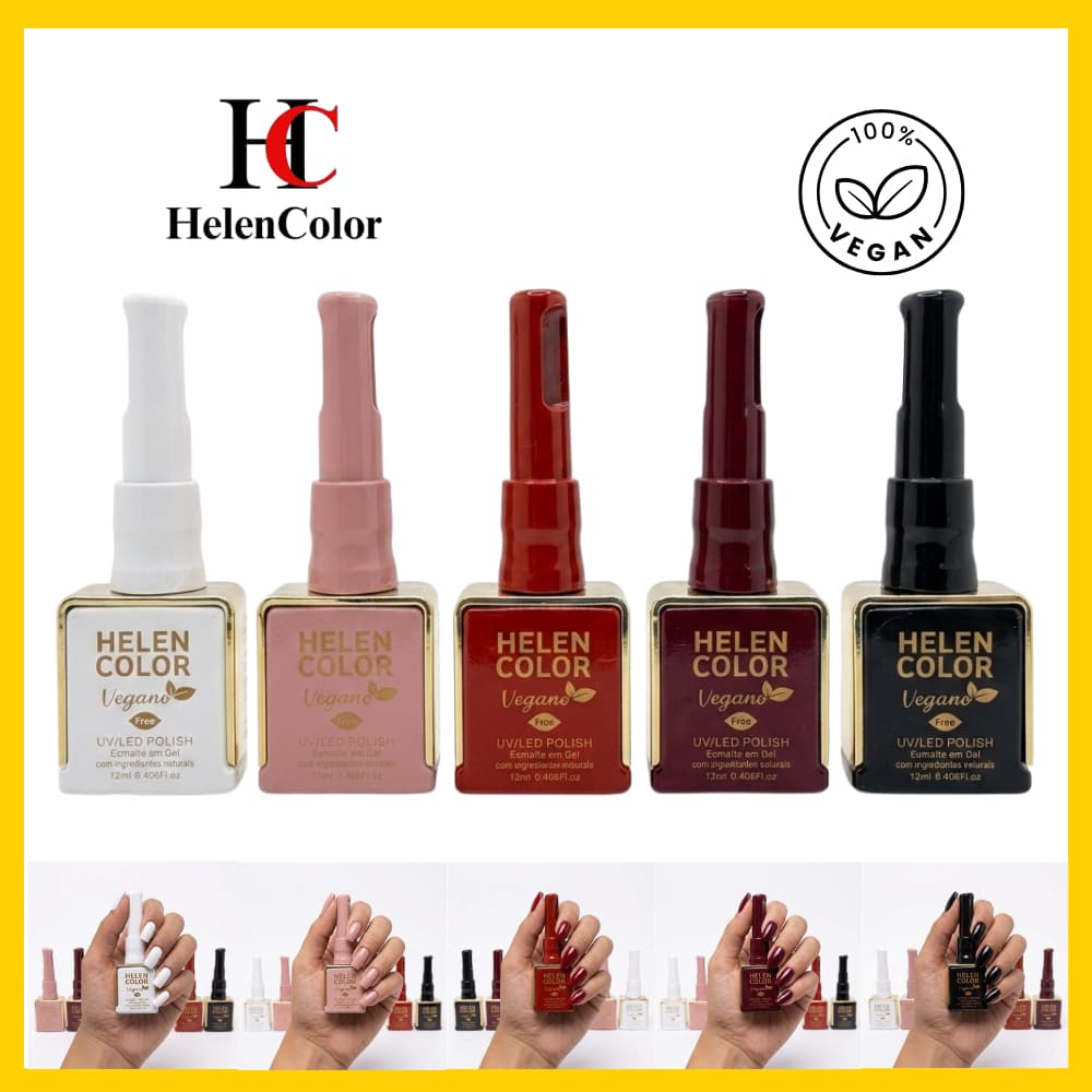 Esmalte em Gel Vegano 12ml Camada Única Branco Nude Vermelho Bordô Preto Uv/Led Seca Cabine