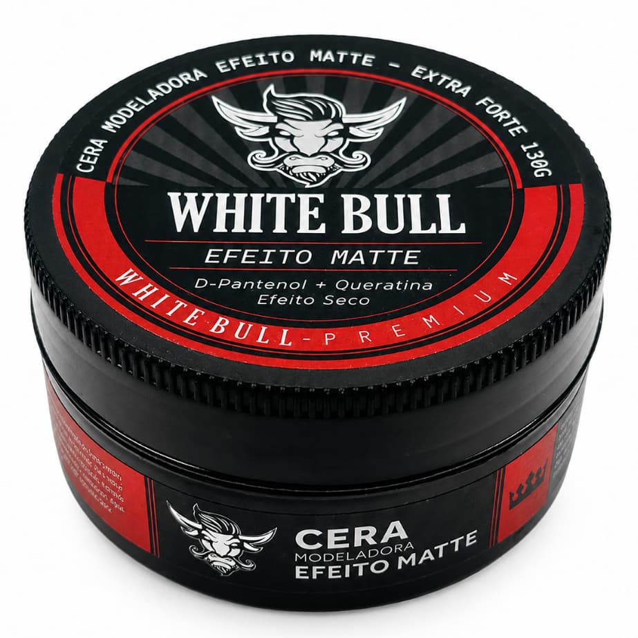Pomada Cera Matte White Bull Premium 130g – Fixação Intensa e Acabamento Natural