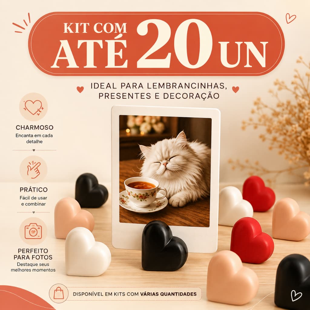 Kit 10un Base Coração Porta Retrato para Foto Polaroid