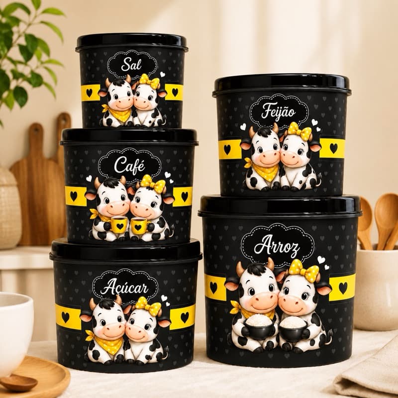 Kit Potes Herméticos Mantimentos 5 peças  Cozinha Organizada Premium