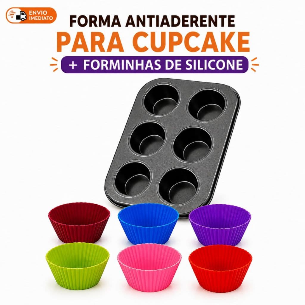 Kit Forma Assadeira Antiaderente Teflon e Formas De Silicone Com 6 Cavidades Cupcake EmpadaBolo Resistente Não Gruda