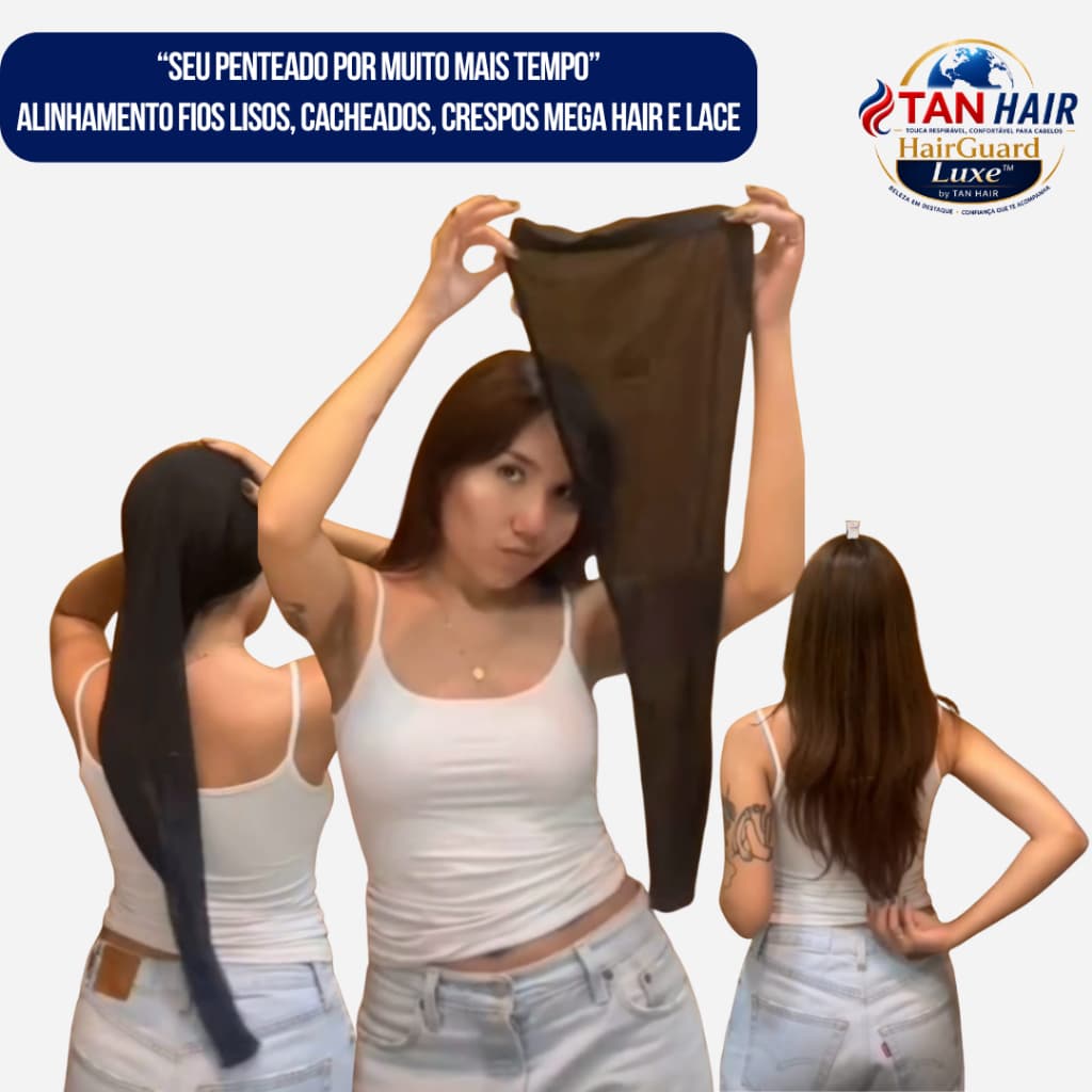 **Kit 3 Toucas Antifrizz Respirável | Protege Embaraço | Dormir Moto Bike Academia | Liso Cacheado Mega Hair - TAN HAIR