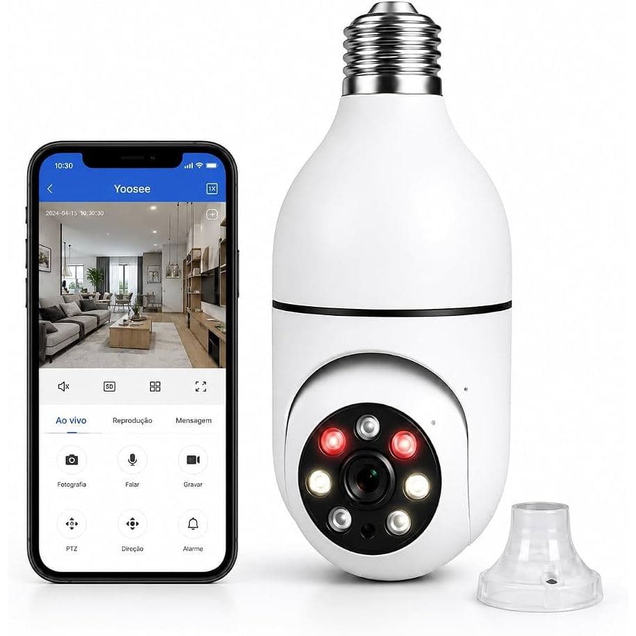 Câmera Lâmpada De Seguranca Wifi 360 Graus Visao Noturna Colorida FullHD Bivolt