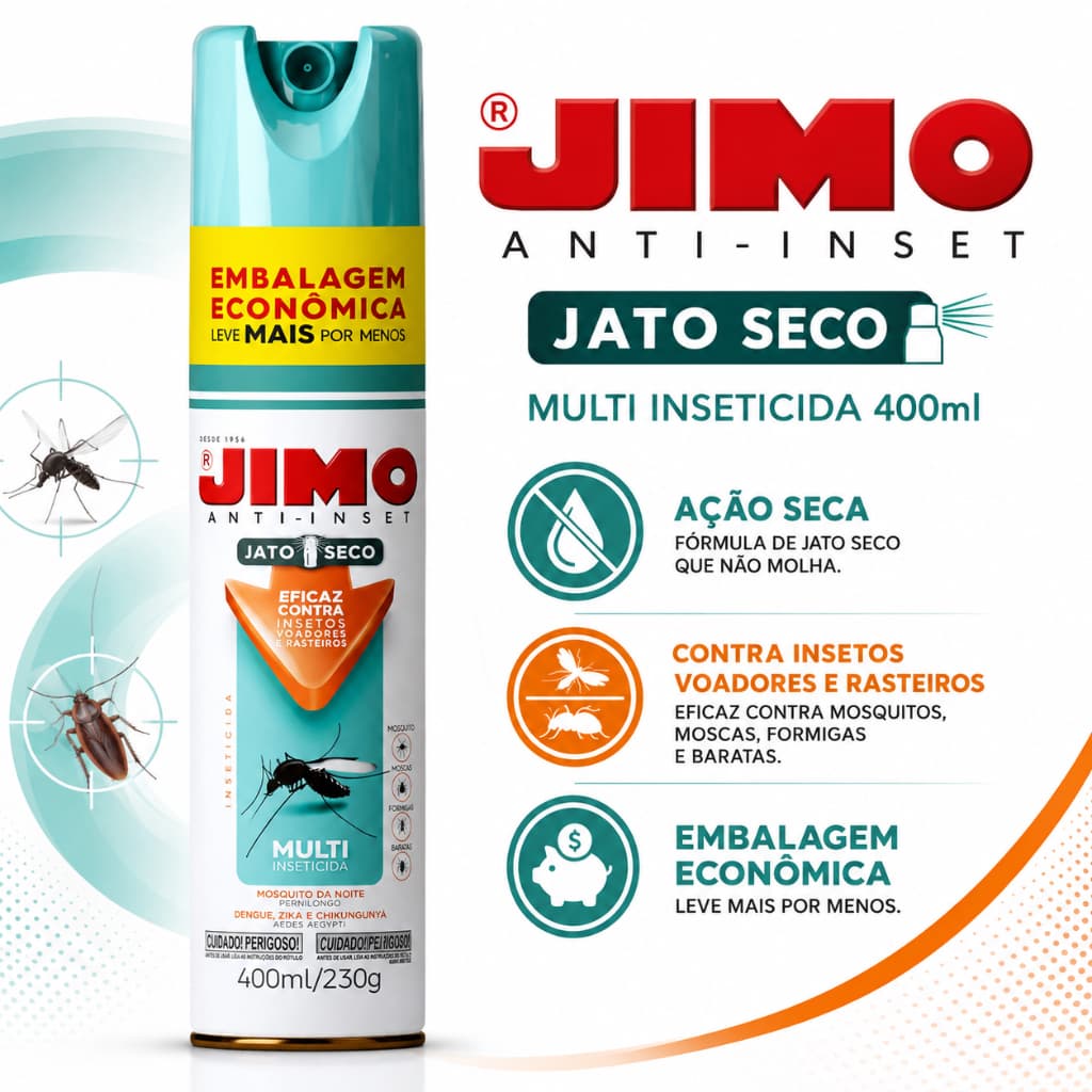 Inseticida Spray Jato Seco Mata Mosquito Barata Formiga Insetos Voadores e Rasteiros Jimo 300ml
