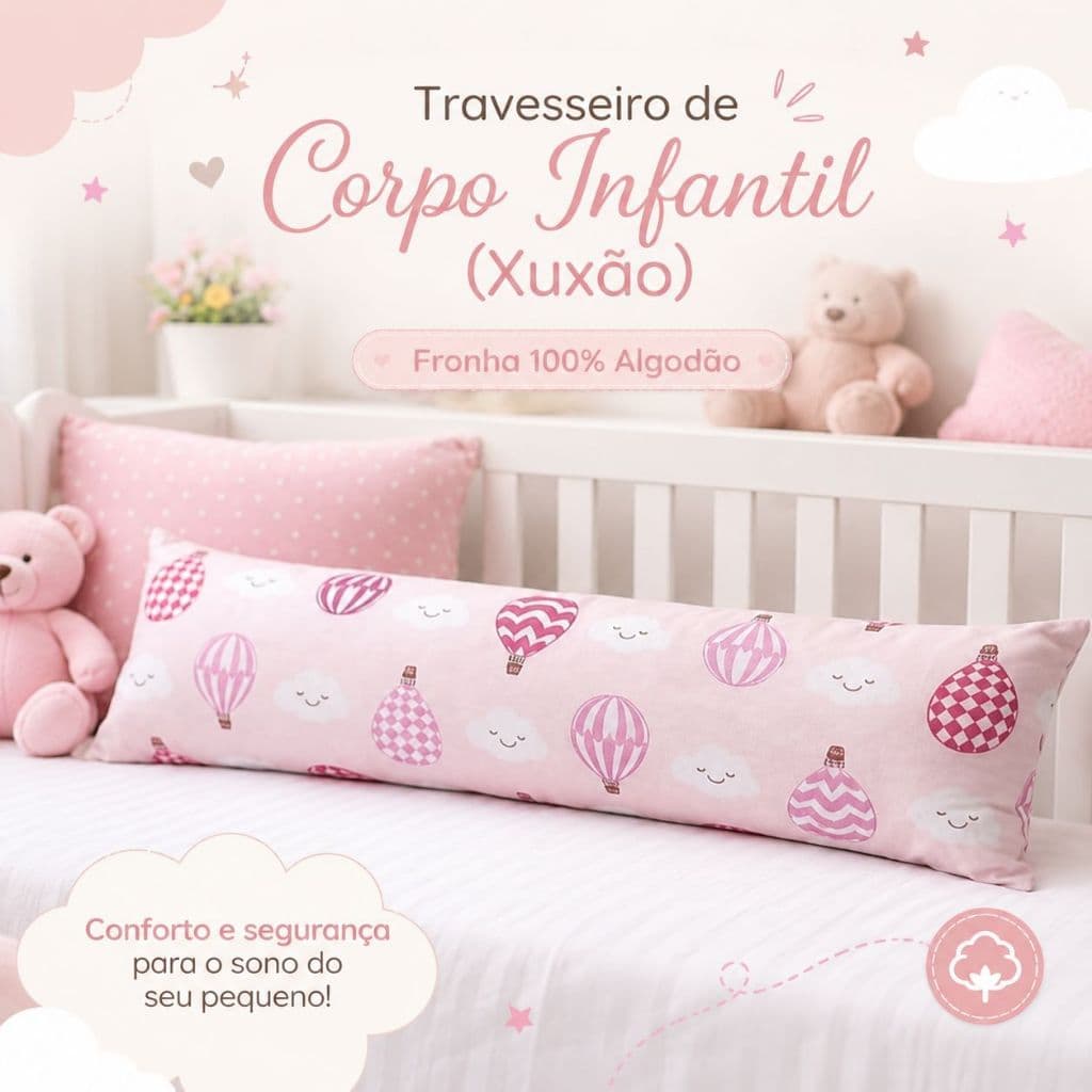 Travesseiro de Corpo Xuxão Infantil Para Criança xuxinho 70x20 cm com capa com zíper