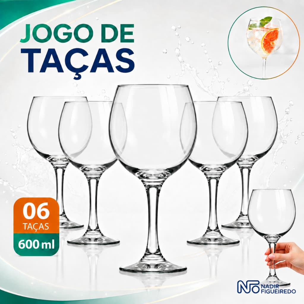 Kit jogo 6 Taças Gin Tonica 600ml Nadir Figueiredo gyn taças de vidro taça Nadir Figueiredo
