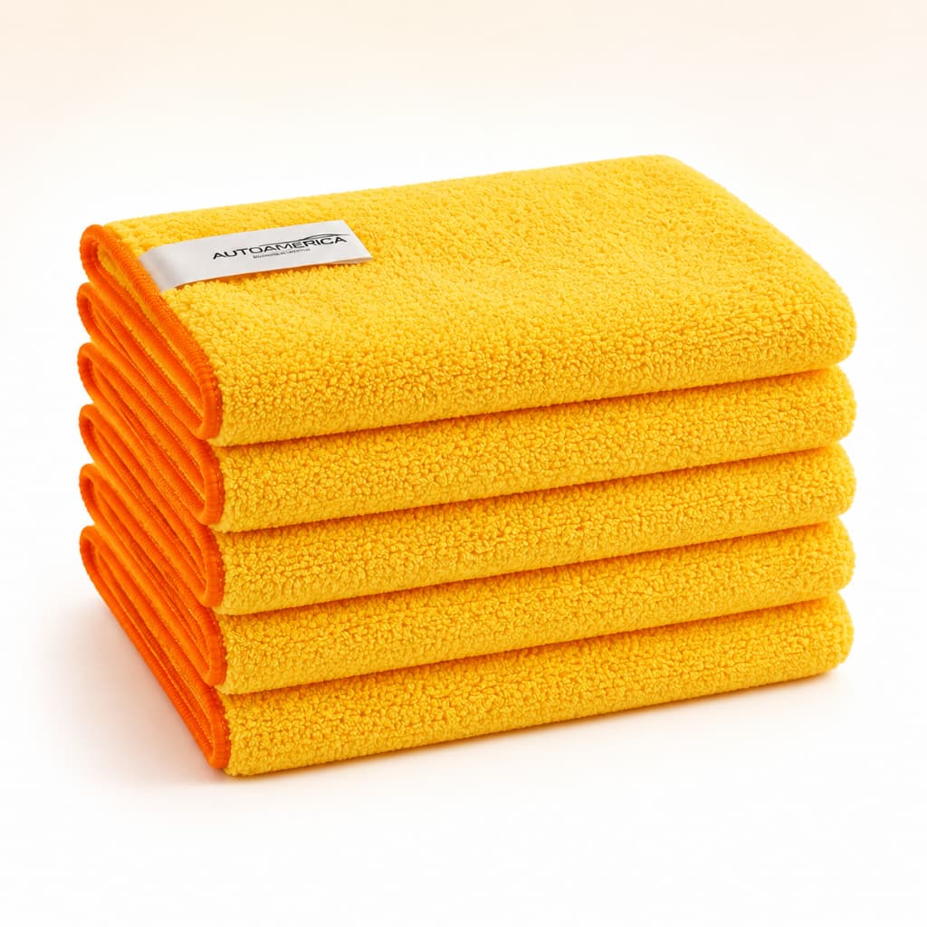 Kit 5 Panos de Microfibra Automotiva Autoamerica Amarelo 40x60cm 350GSM Premium Limpeza