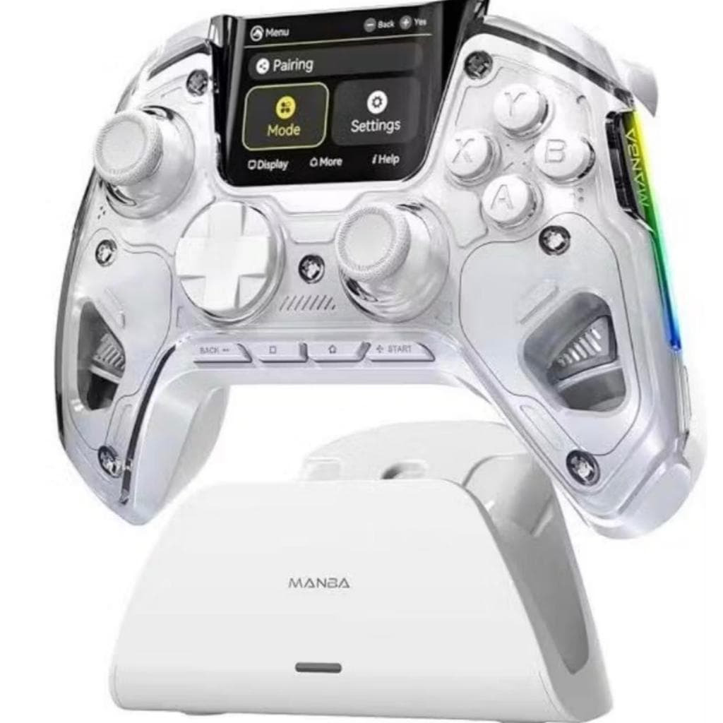 Controle Manba One V2: Tela Interativa Visual Switch/PC/iOS/Android RGB1800mAh com base de carregamento cor white.