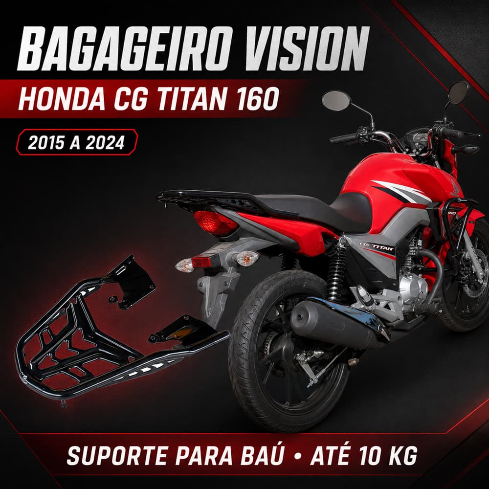 Bagageiro Suporte Baú Churrasqueira Honda CG Titan 160 2015 a 2024 Curto Vision Preto MA Acessórios