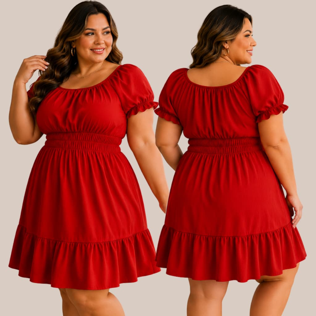 Vestido Plus Size Soltinho Confortável Ciganinha Feminino no Joelho Rodado