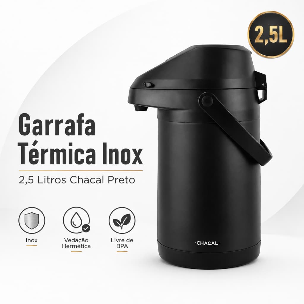 Garrafa Térmica Inox 2,5 Litros Chacal Preto