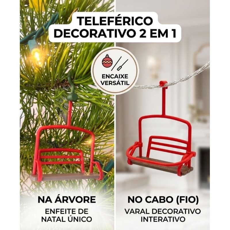 Kit 4 Teleféricos Decorativo Miniatura para Árvore de Natal