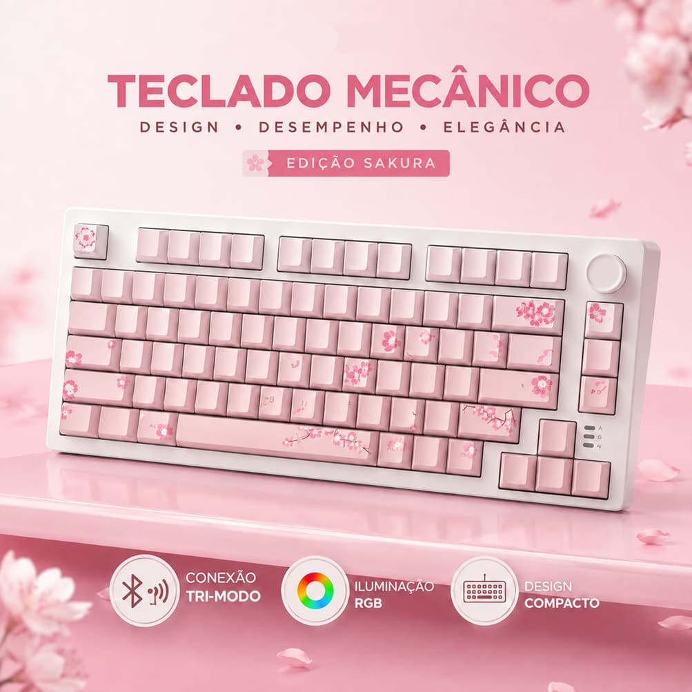 Teclado Mecânico Gamer Sem Fio RGB Tri-Mode Bluetooth 2.4G USB-C DAREU EK 75 Pro para PC Notebook Gamer