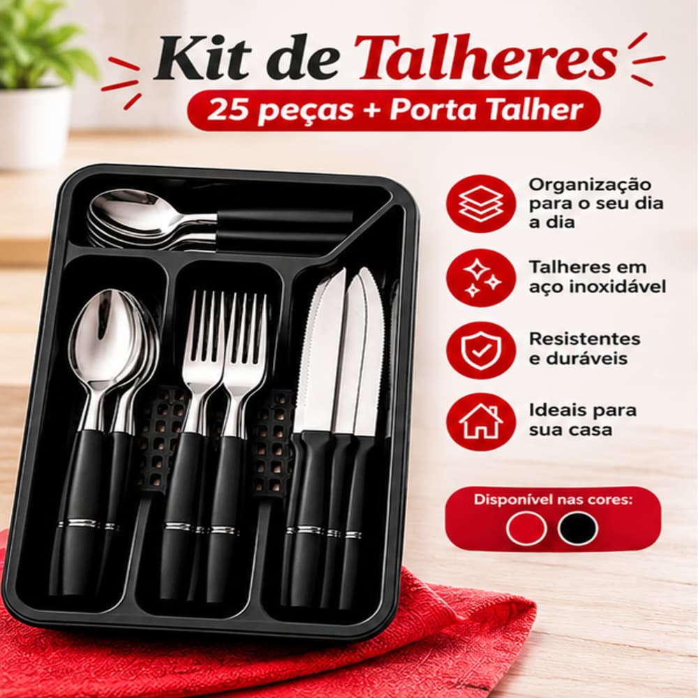 2 Jogos De Talheres 25 Peças Aço Inox Com Organizador Porta Talheres Cozinha Completo