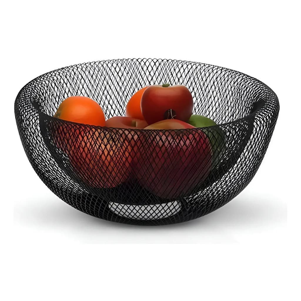 Fruteira De Mesa Cesto De Frutas Aramado Cozinha Metal Luxo Organizadora Moderna Preto