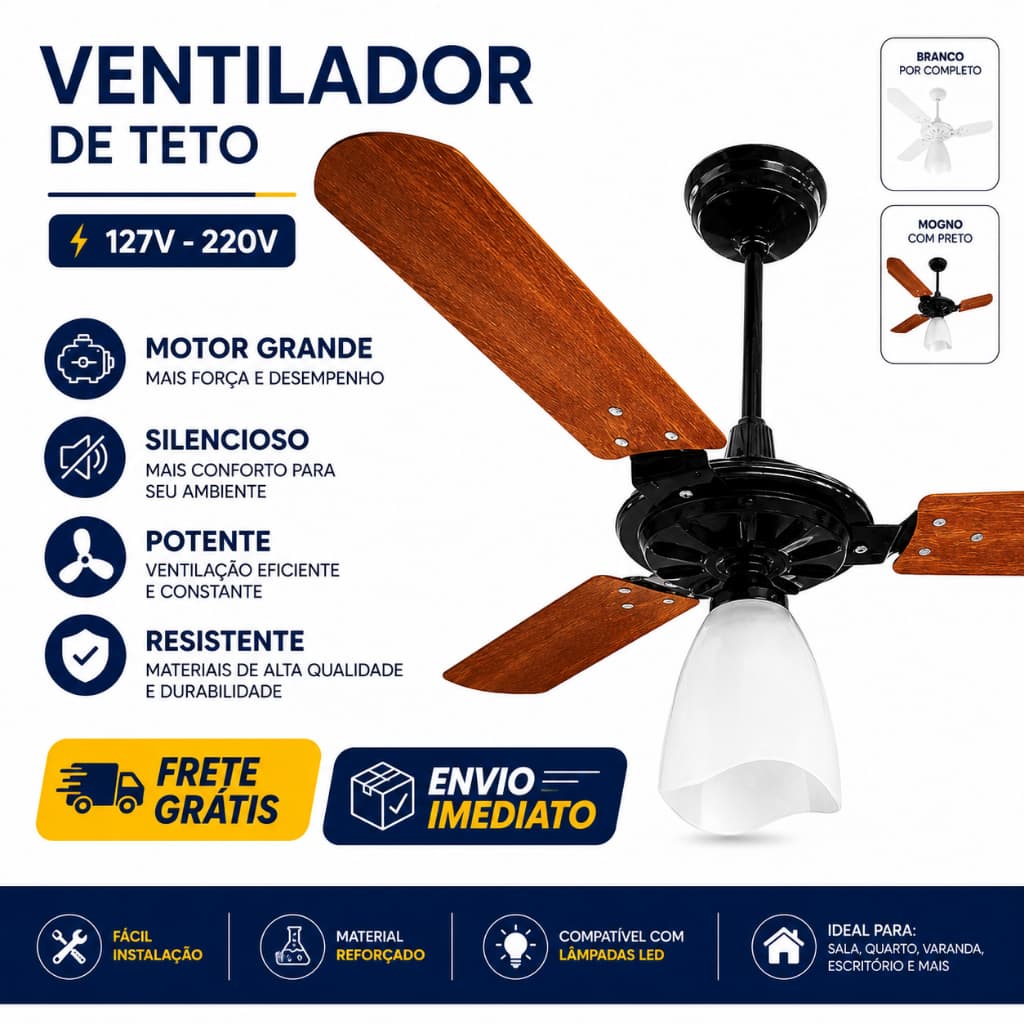 Ventilador de Teto Motor Grande Yris Ventex 127V / 220V