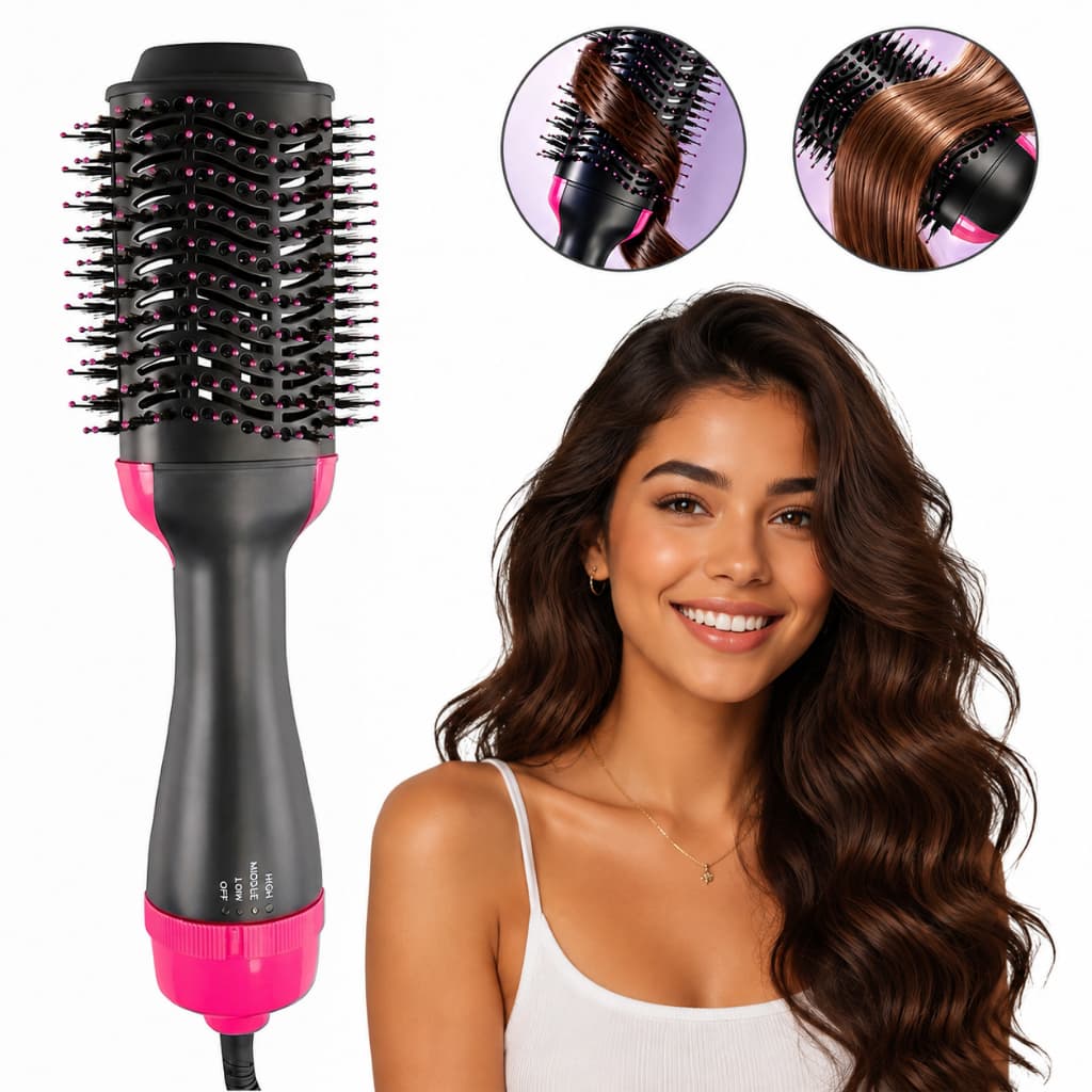 Escova Secadora Alisador Elétrica Quente Cabelo Com 3 Em1 Hair Styler Secar, alisar e dar volume ao cabelo 110/220v