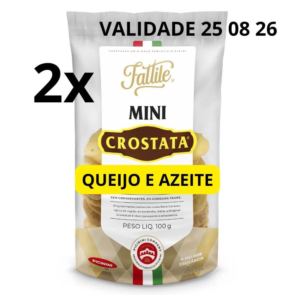 Kit 2 un. Crostata (VALIDADE 25 08 26) Aperitivo Integral QUEIJO E AZEITE Fattile 100g CADA