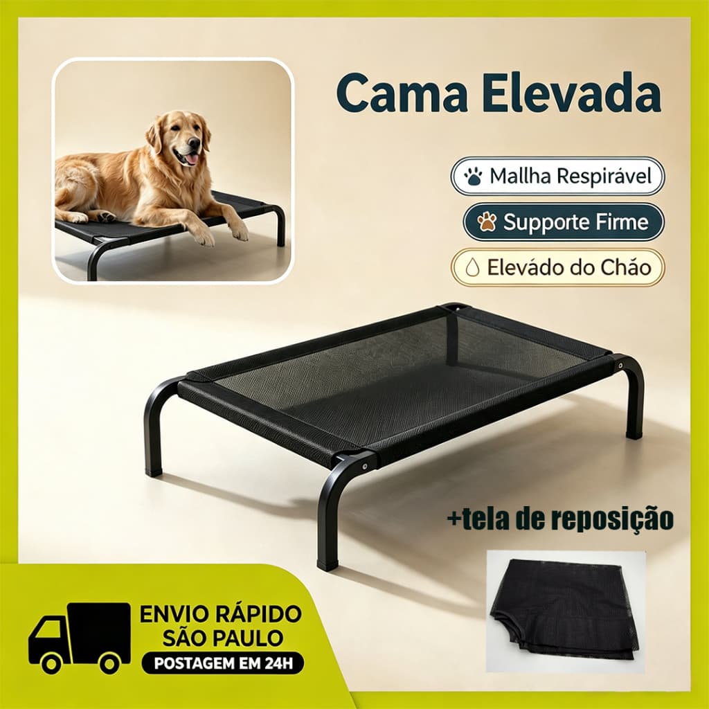 Cama Suspensa para Pets – Elevada, Reforçada, Respirável e Lavável, Ideal para Cães e Gatos