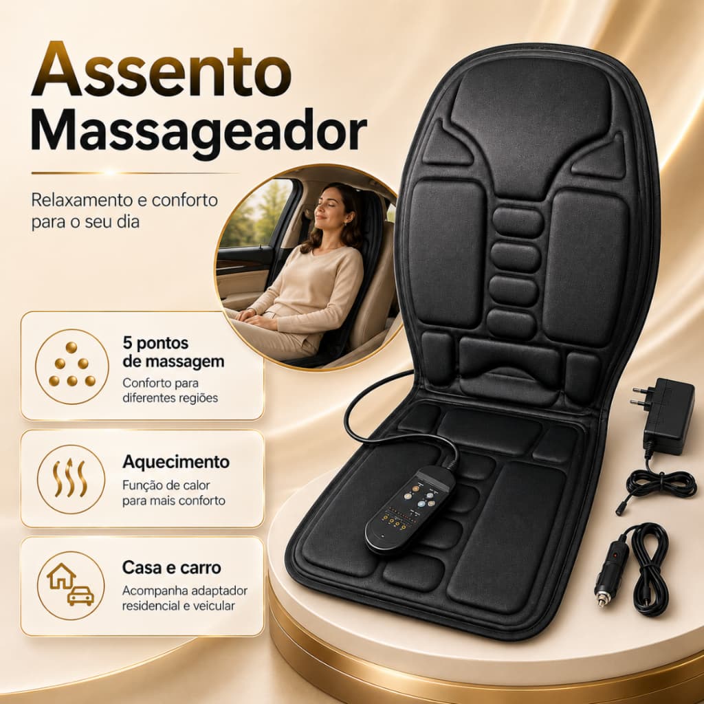 Assento Massageador Elétrico Controle 5 Motores Aquecimento Intensidades Carro Cadeira Costa Lombar Pernas
