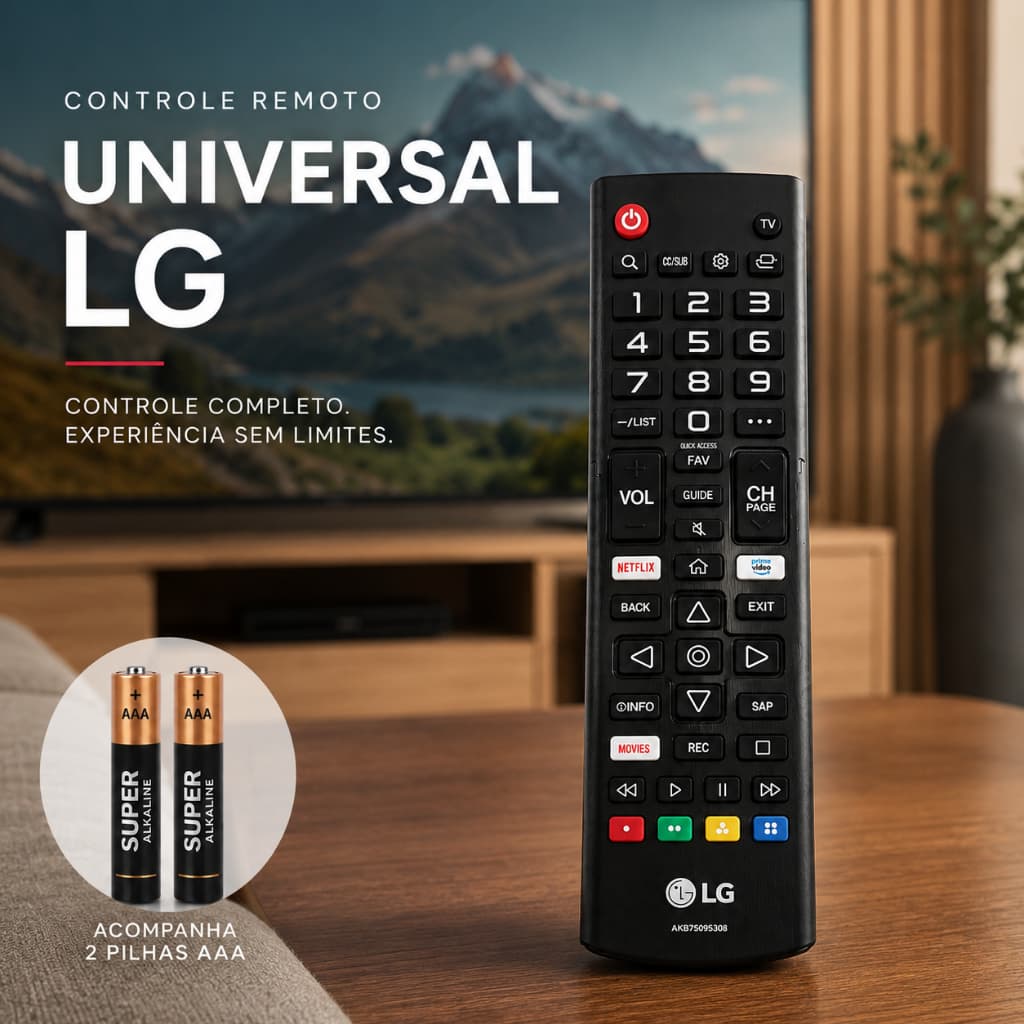 Controle Remoto TV LG Universal Smart LED LCD + 2 Pilhas AAA