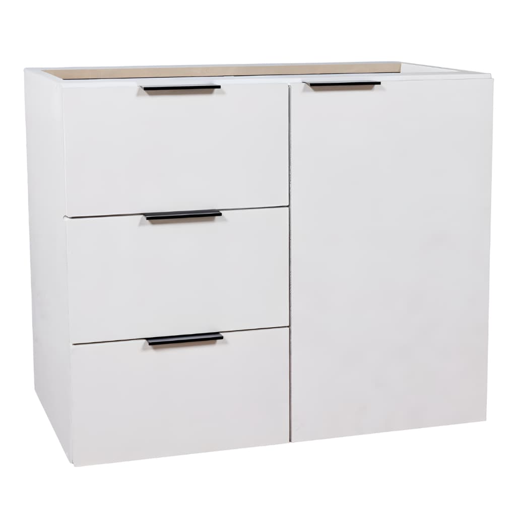 Gabinete Banheiro 60cm MDF Branco Balcão Sem Tampo de Apoio Armário Com Fundo - Gavetas Lado Esquerdo do Móvel