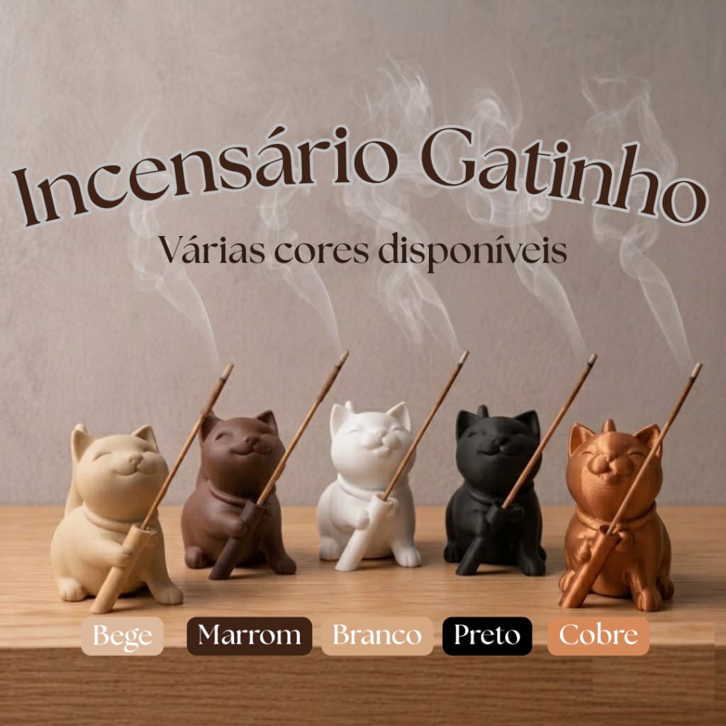 Incensário Vareta Gatinho Decorativo Suporte Porta Incenso Minimalista Moderno Relaxante Zen