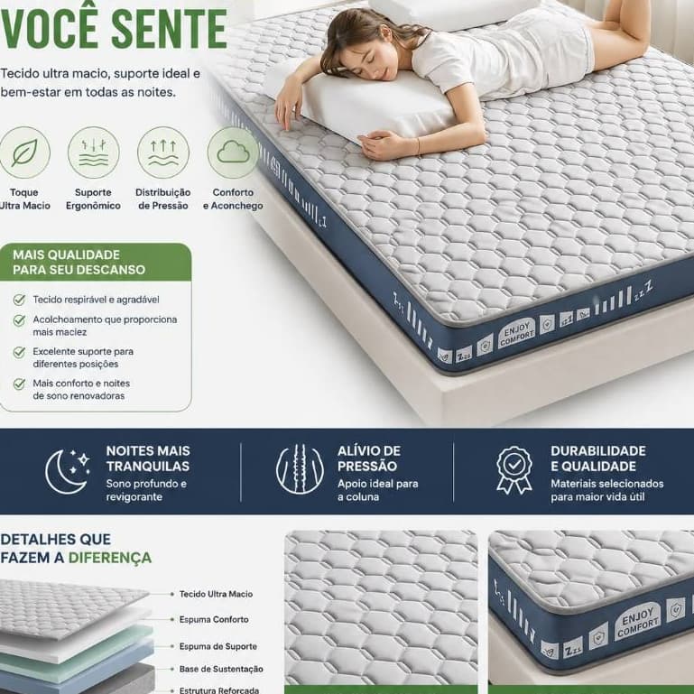 Colchão Pillow Top Casal Espuma Da Antialergica Viscoelástico Extra Conforto Maciez 5 cm - Ltx Sleep