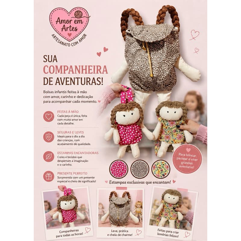 Artesanato Bolsa/Mochila Boneca Infantil Feito à mão