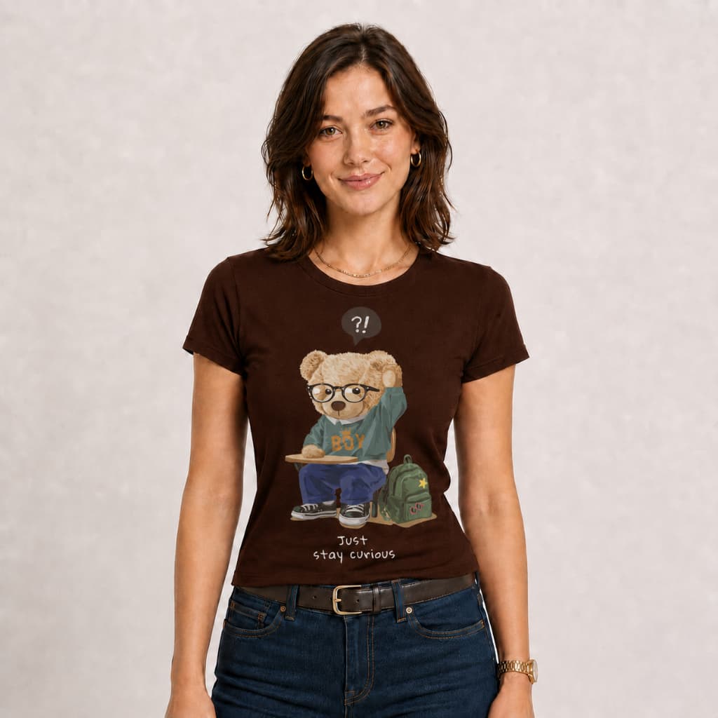 Camiseta T-Shirt Feminina Estampada Just Stay Curious, 100% Algodão.