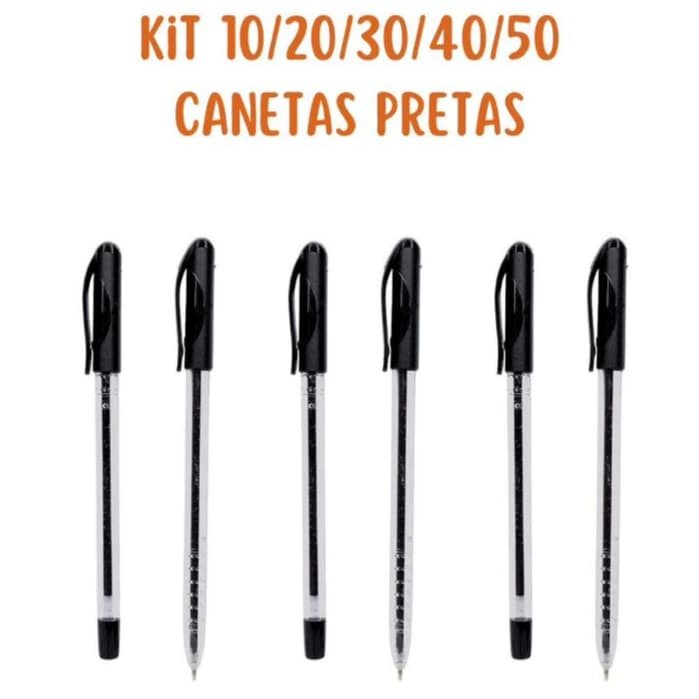 Kit 10 a 50 Canetas Esferográfica Simple Preta Jocar Office Ponta Média 10mm Corpo Redondo para Escolar e Escritório