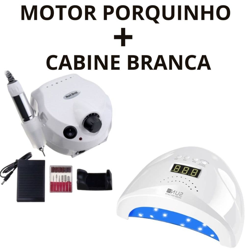 Kit Unhas Profissional Manicure com Cabine Sun + Lixadeira Porquinho 50 Mil / 45 Mil RPM MUITO BARATO